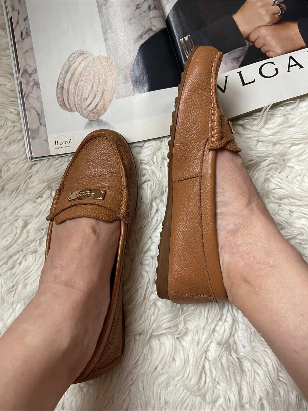 Coach Womens Fredrica Loafers Tan leather Rubber Sole